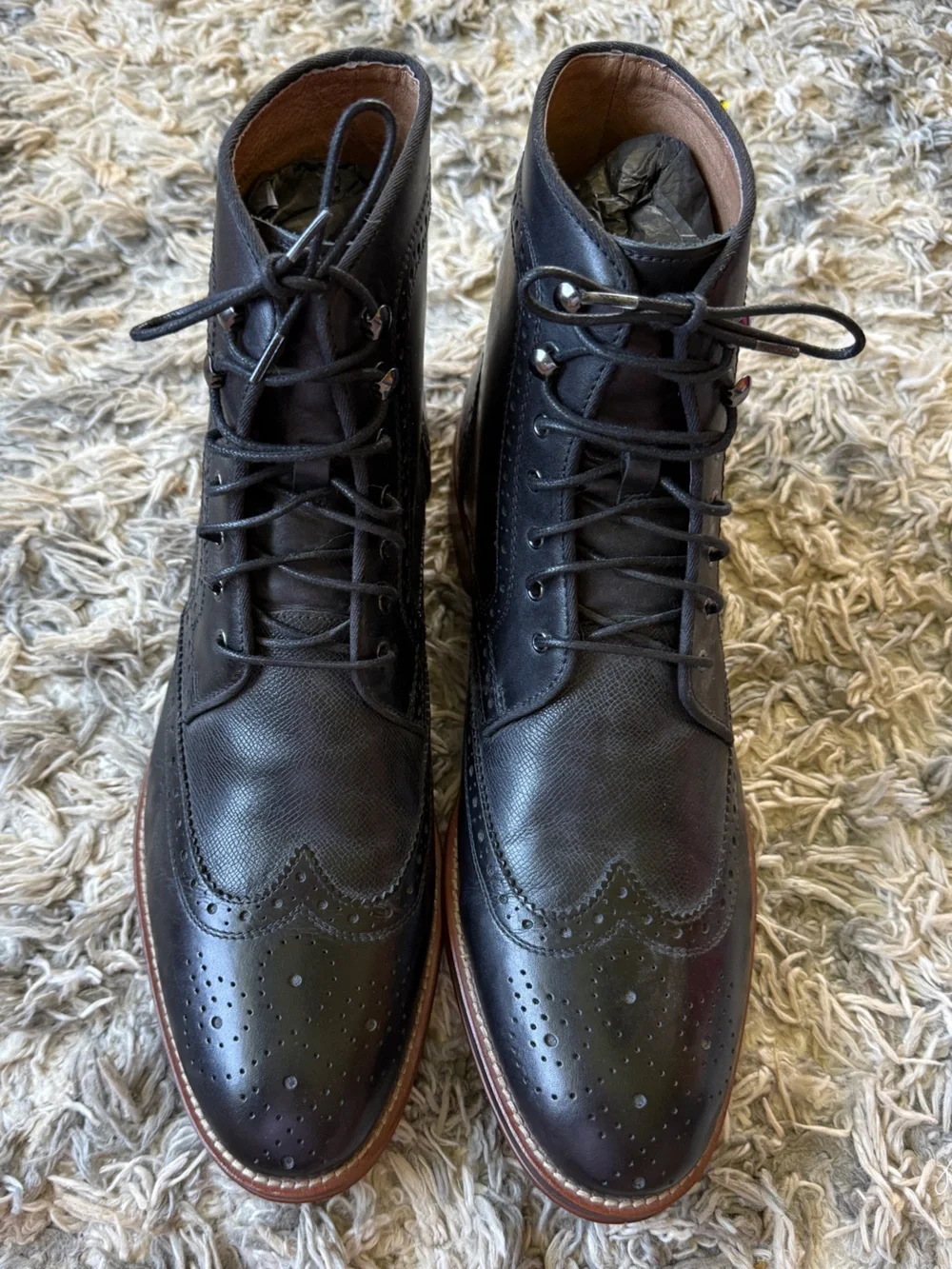 NEW Johnston & Murphy Lace Up Black Wing Tip Boots Men 11.5M Leather Dress Ankle